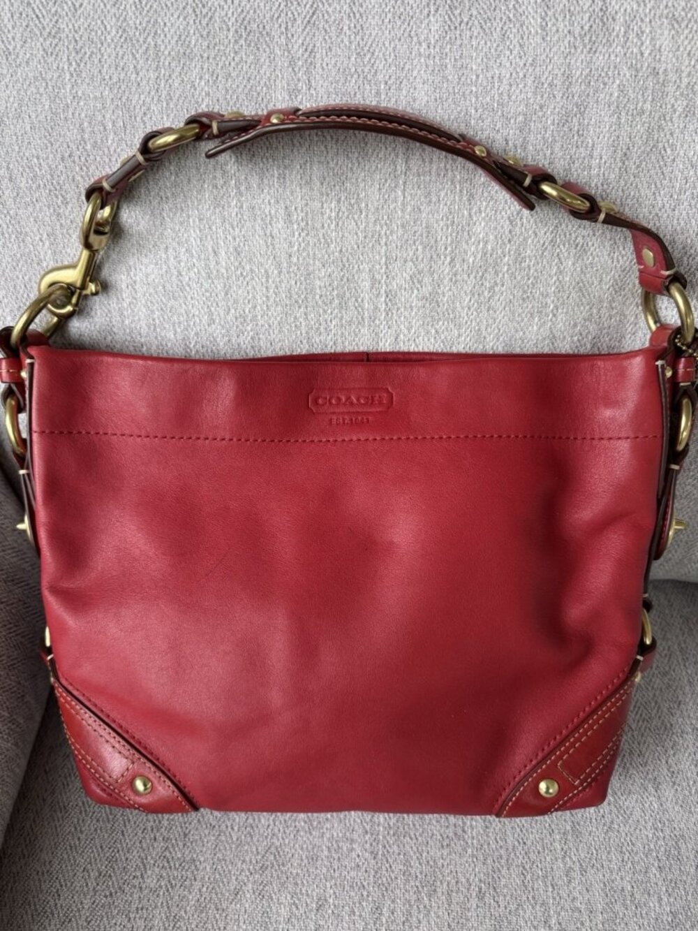 Coach 10615 Carly Hobo Bag Red Leather Brass Hardware Y2K Hang Tag